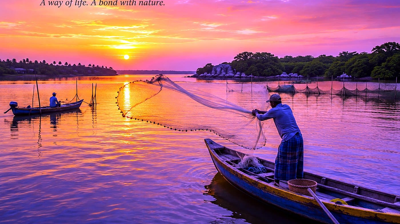 Lagoon fishing at sunset